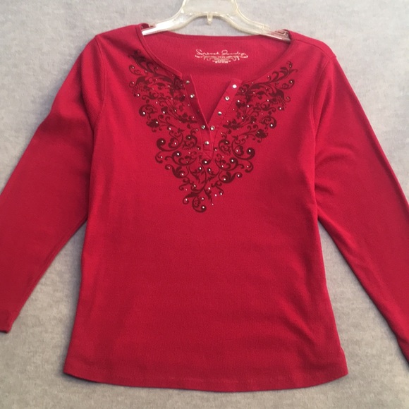 French Laundry Embellished V Neck Stretch Knit Top - Picture 1 of 10